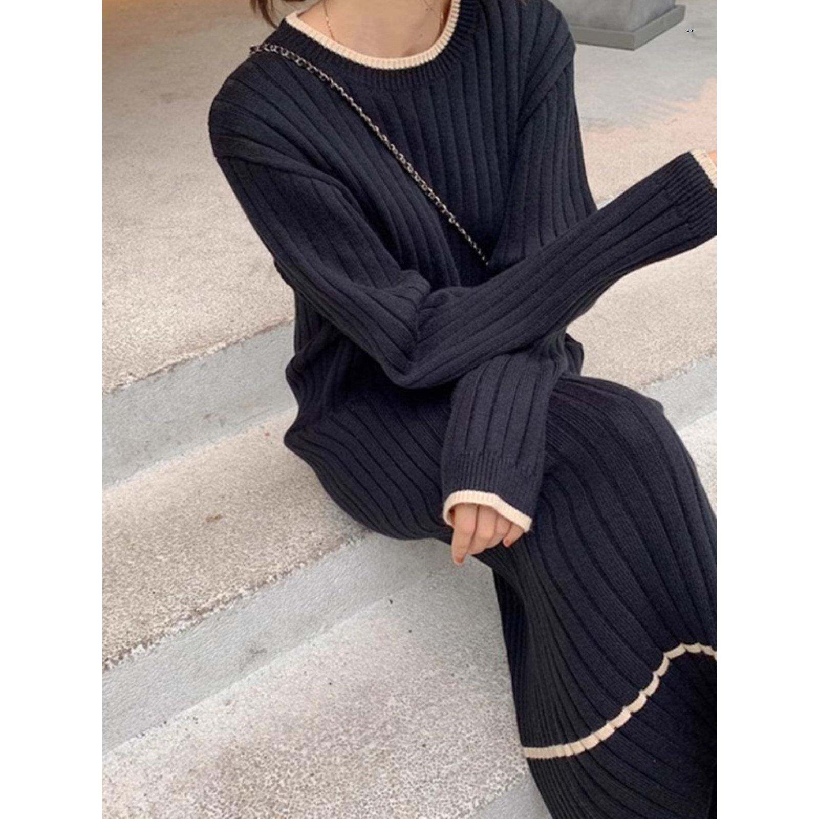 欧洲站女装2024新款长款过膝内搭打底毛衣裙黑色针织连衣裙女秋冬