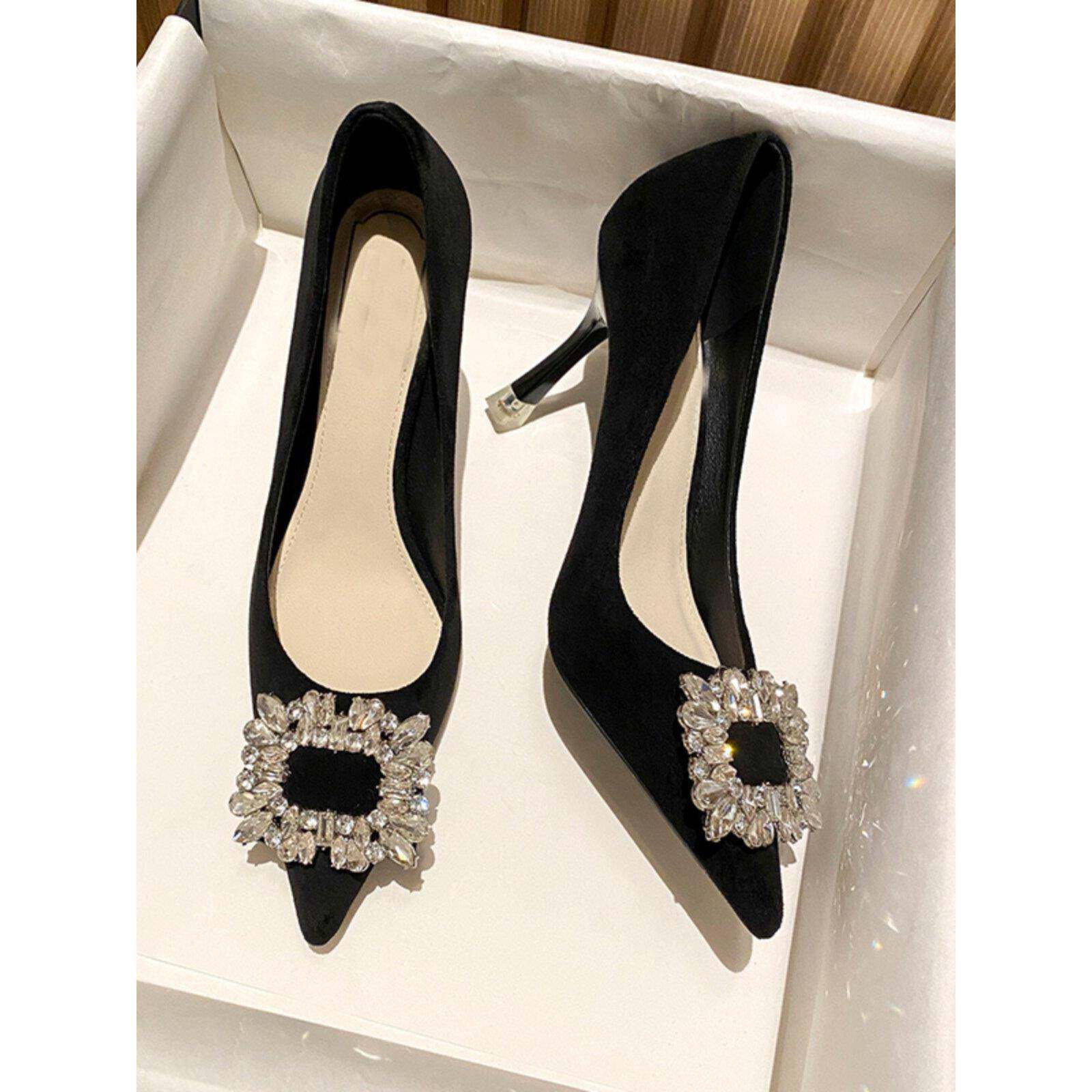 主人自己的新风格~春秋女性法式尖头高跟鞋，百搭细跟黑色专业皮