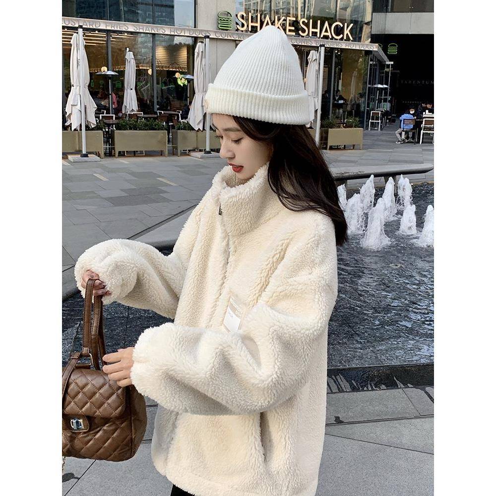 欧洲站秋冬2025新款羊羔绒皮毛一体外套女宽松休闲加厚羊羔毛上衣