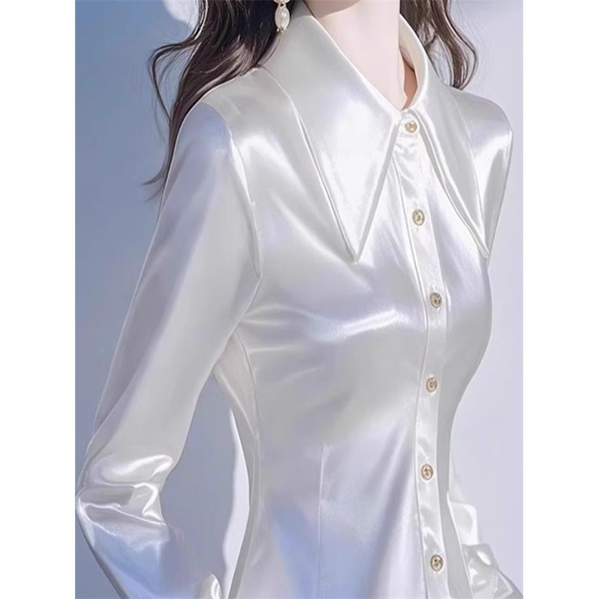 轻奢高端真丝醋酸缎面衬衫女2025年春秋季新款高级感气质职业衬衣