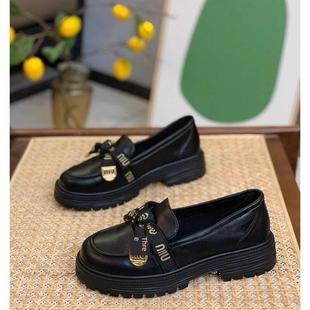 厚底黑色平底鞋 香港英伦风格 2025春秋季 乐福鞋 真皮女式