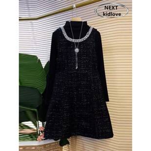 香港2025年秋冬大码钉珠领小香风打底衫马甲连衣裙两件套装裙a版