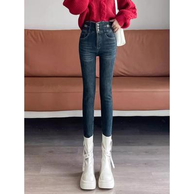 加绒牛仔裤女冬季2025新款加厚高腰显瘦靴裤弹力紧身百搭小脚裤子