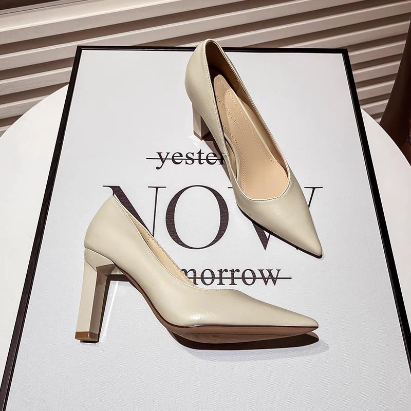 优雅的女神！法国女性高跟鞋2024新尖头浅口通勤鞋