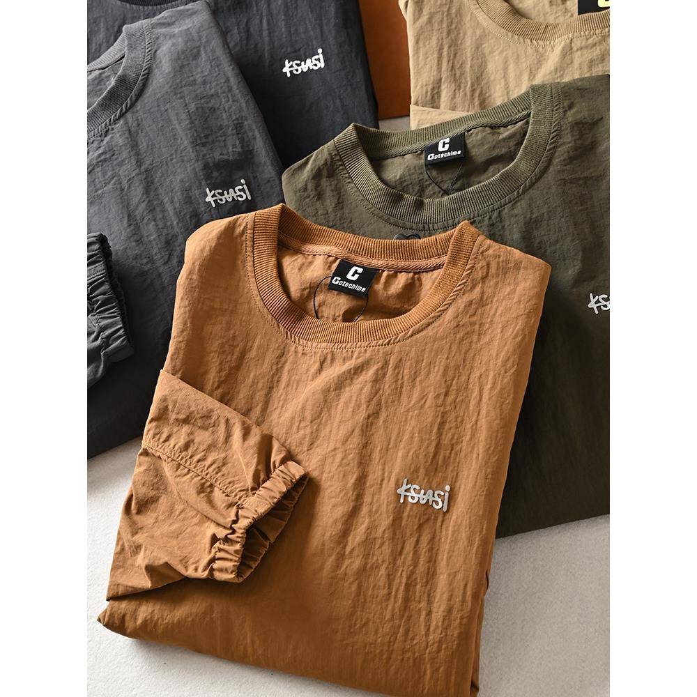 Marolio~版本很棒！户外功能性Dwr防水防风秋季男士宽松休闲圆领