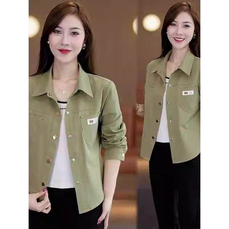 香港TIMO小个子时尚短款衬衫女春秋薄荷曼波绿防晒衣休闲外搭衬衣