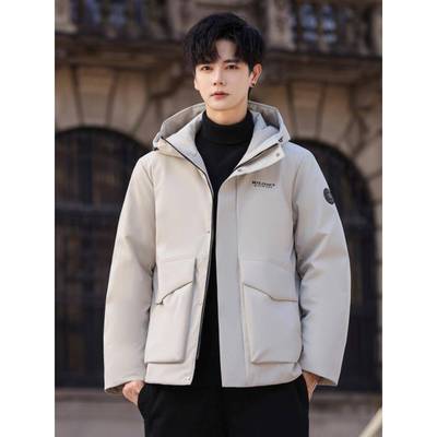 冬季连帽羽绒服男加厚白鸭绒新款高端男士短款正品保暖防寒服外套