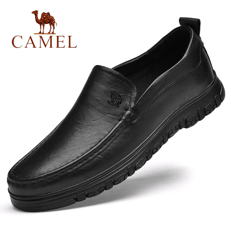 骆驼男鞋秋季真皮透气软底休闲皮鞋防滑百塔头层牛皮豆豆爸爸商务