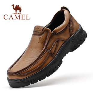 骆驼男鞋2025新款冬季真皮软底透气防滑牛皮百塔爸爸高档休闲皮鞋