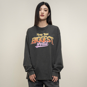 重磅330G纯棉复古洗水灰色美式 Makemore长袖 T恤男新款 休闲上衣女