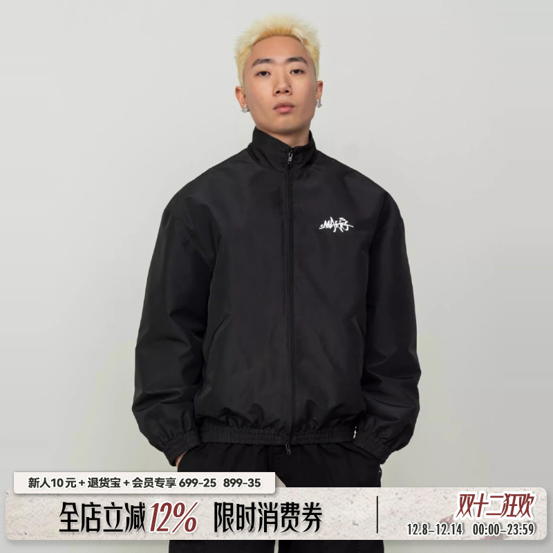 Makemore教练夹克男新款黑色复古情侣美式冲锋衣高级翻领外套女