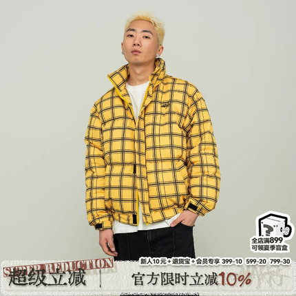 Makemore羽绒服男款冬季新款轻薄加厚潮流美式复古休闲格子外套女
