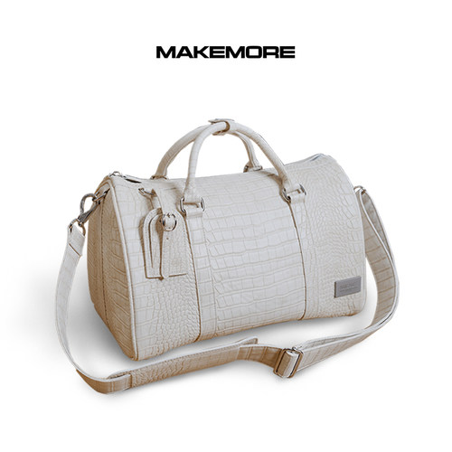 Makemore米白仿鳄鱼纹斜挎旅行包