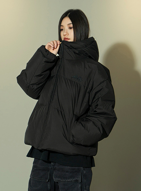 Makemore羽绒服男冬季新款黑色基础白鸭绒休闲短款连帽羽绒外套女