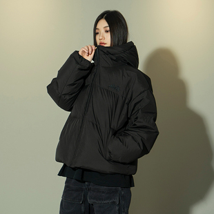 黑色基础白鸭绒休闲短款 连帽羽绒外套女 新款 Makemore羽绒服男冬季
