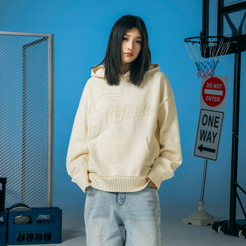 Makemore慵懒宽松美式连帽毛衣