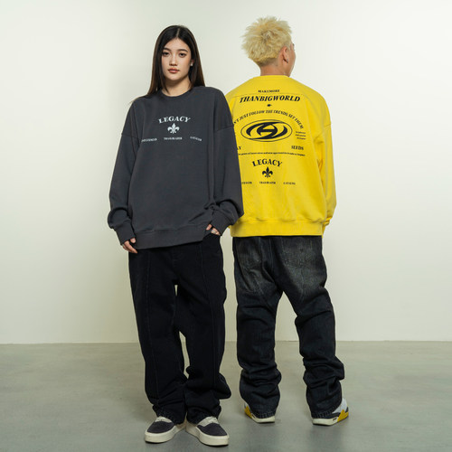 Makemore美式圆领撞色卫衣男