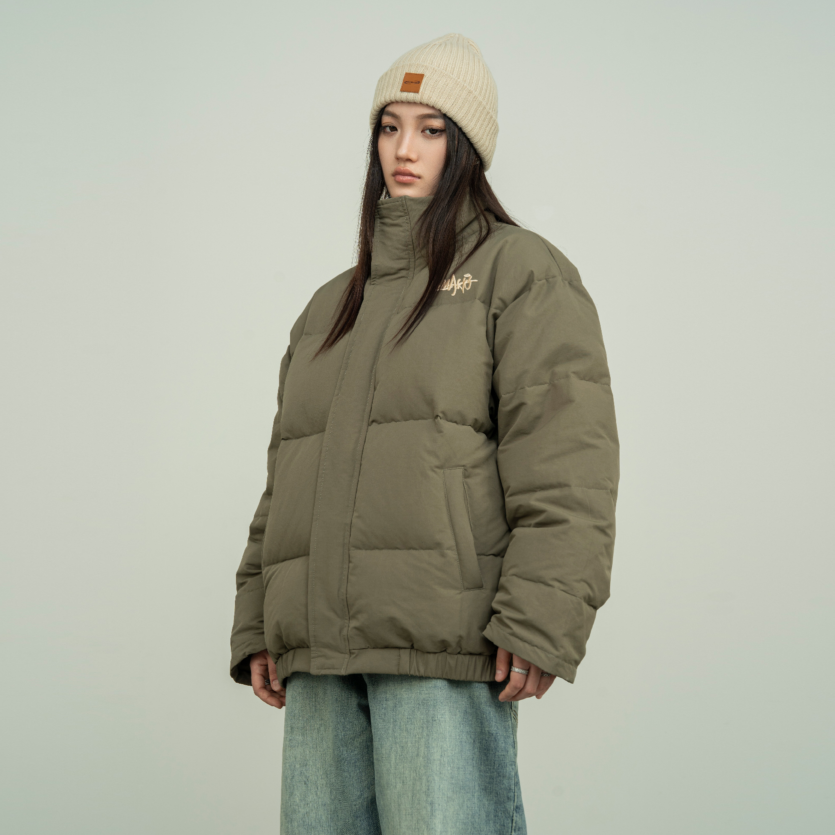 Makemore羽绒服男冬季新款设计感印花短款加厚美式高级情侣外套女