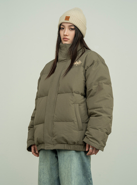 Makemore羽绒服男冬季新款设计感印花短款加厚美式高级情侣外套女