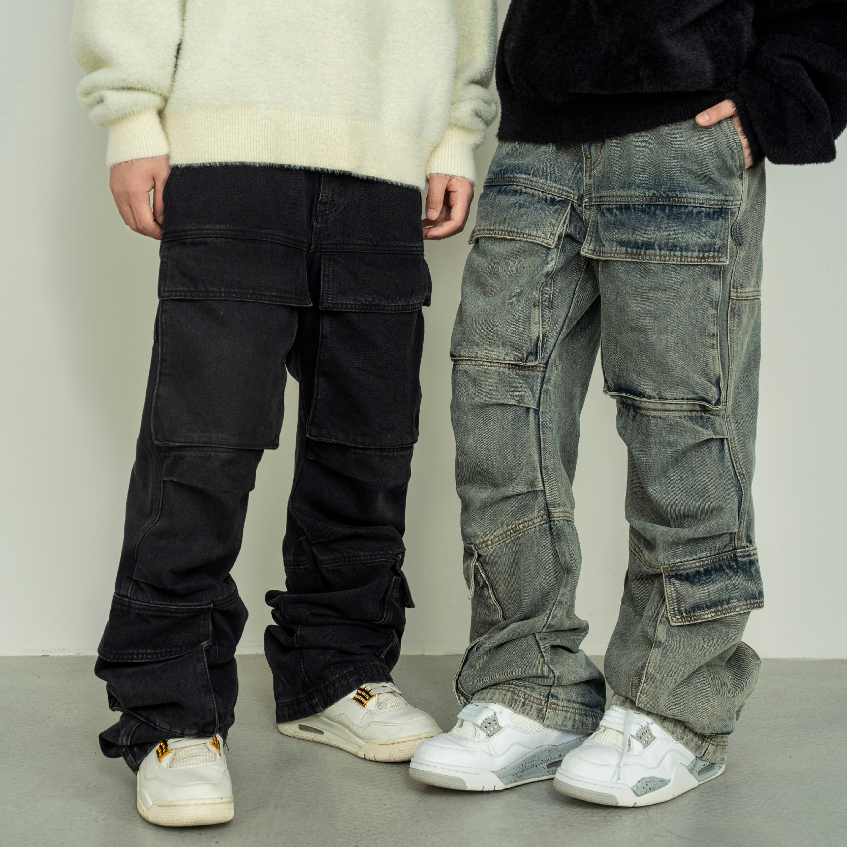 Makemore牛仔裤男秋季新款工装多口袋美式水洗做旧宽松直筒裤子女,男装,牛仔裤,淘宝优惠券,粉丝福利购,淘宝优惠卷