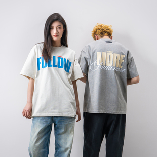 Follow撞色字母美式 印花休闲纯棉高级情侣T恤 男新款 Makemore短袖