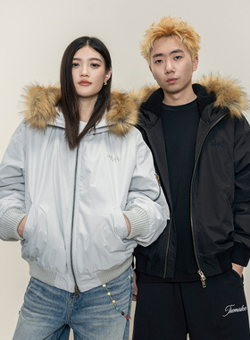 Makemore连帽夹克MA1男可拆卸毛领座山雕摇粒绒复古美式宽松外套