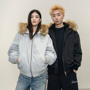 Makemore连帽夹克MA1男可拆卸毛领座山雕摇粒绒复古美式 宽松外套