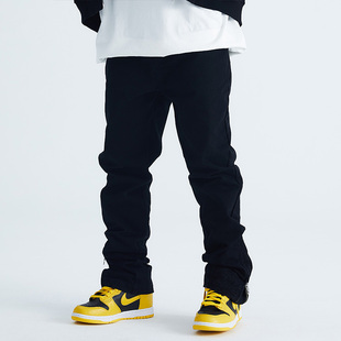 美式 Makemore黑色牛仔裤 男春季 侧拉链修身 女 高级复古潮流直筒长裤