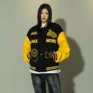 Makemore棒球服男春季 休闲棉衣外套 加厚毛呢设计感重工复古美式