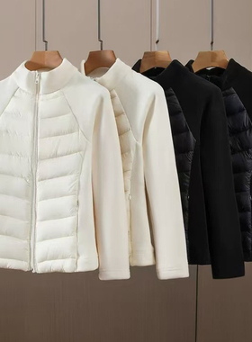 2025秋冬季新款立领轻薄羽绒棉棉服女拼接时尚运动跑步厚保暖外套
