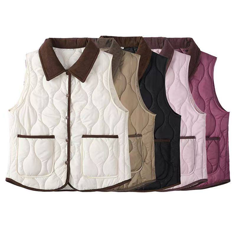 休闲外穿夹棉马甲外套女冬内里保暖无袖坎肩翻领妈妈新中式马夹