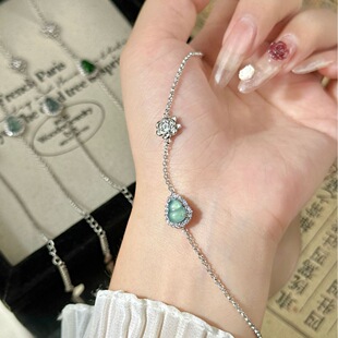 新中式危地马拉蓝水葫芦手链女款夏季时尚通体银色微镶嵌锆石手链