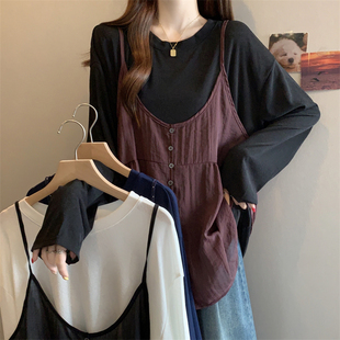 时尚 实拍 新款 大码 简约百搭休闲显瘦两件套上衣 胖MM2025秋季