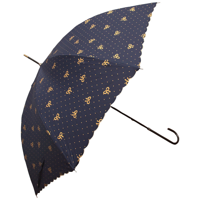 日系小清新甜美烫金波点蝴蝶结长柄伞轻量太阳伞晴雨两用遮阳伞女