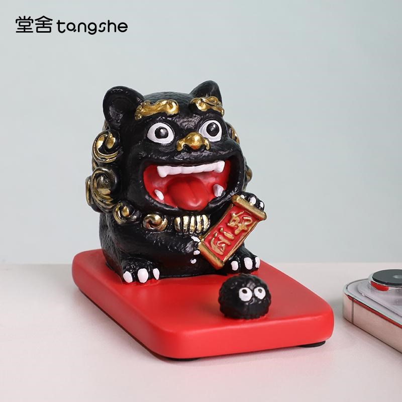 幸运小福狮手机支架闽南对狮泉州文创家居装饰品客厅办公桌面摆件