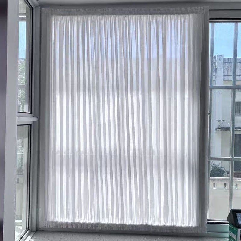 精选绷纱帘免打孔遮玻璃隔断内开窗帘透光不透人白纱魔术贴卫生间