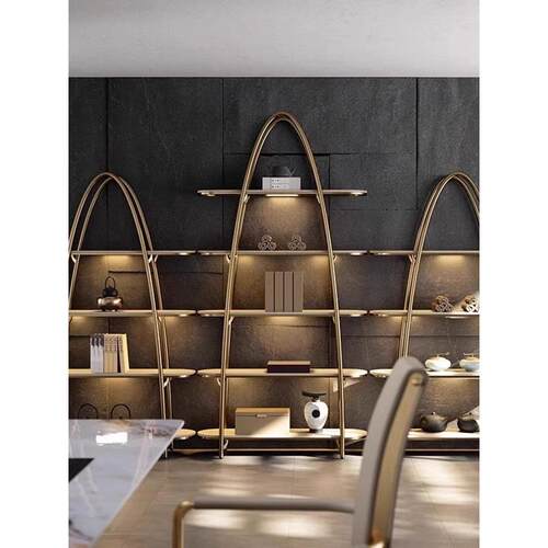 轻型豪华书架不锈钢书柜储物架落地客厅流行书架创意博古书架现代