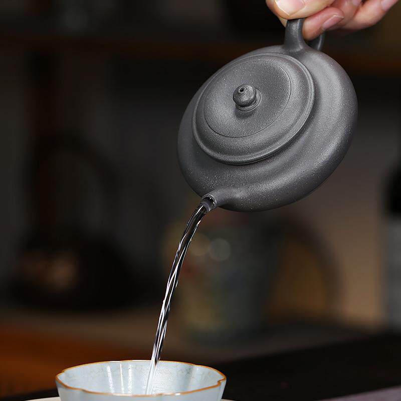 宜兴紫砂壶 青灰泥大蕴虚扁 杨柏雄纯手工 茶壶泡茶家用茶具