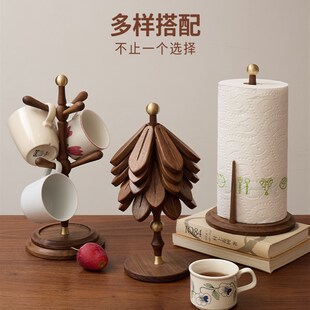精选梵瀚  实木厨房纸巾架立式高级感餐厅抹布擦手桌面卷纸收纳置