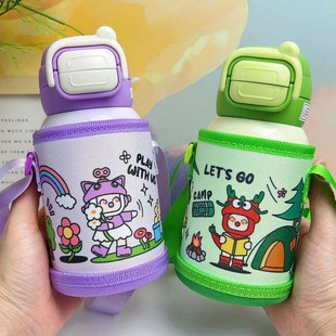 精选一盖双饮儿童保温杯316不锈钢学生上学带杯套防摔水杯吸管直