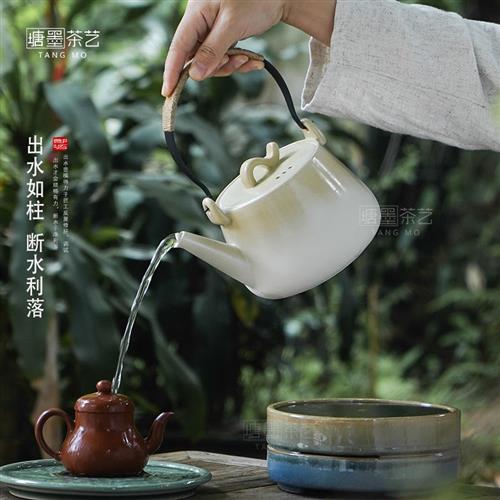 家用白泥煮茶壶明火烧水壶苏打釉泡茶煮茶器窑变电陶炉陶壶提梁壶