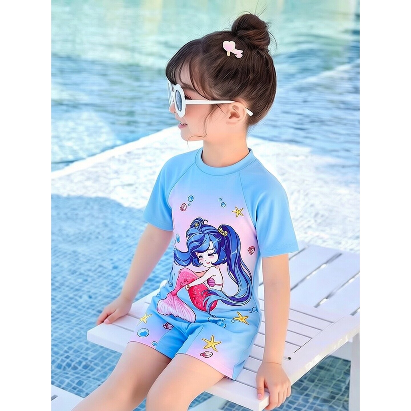 德国儿童泳衣短袖卡通中小童夏季泳游女童连体短袖沙滩套装女孩