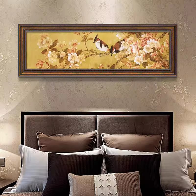 进口新品爆款美式乡村田园卧室床头装饰画现代复古植物花鸟横幅有图片