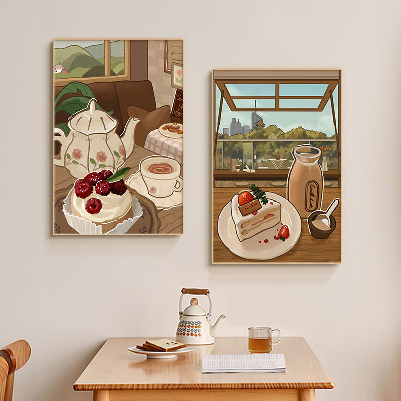 进口新品原木风餐厅装饰画日式侘寂餐边柜摆画壁画咖啡店复古小众