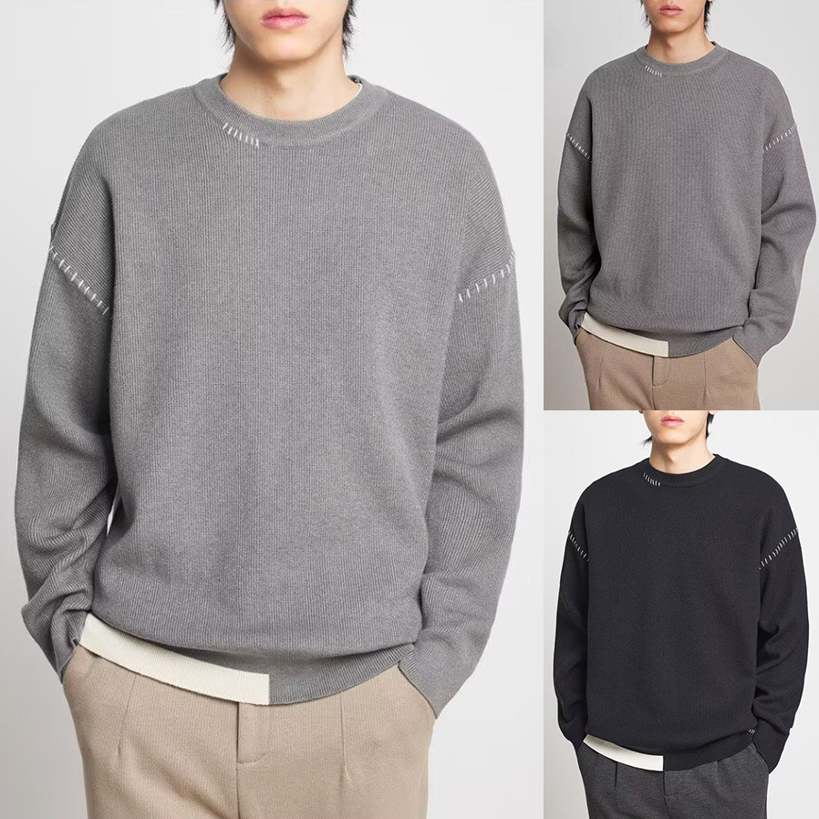 潮牌拼色简约针织衫毛衣男圆领内搭打底衫商务休闲潮