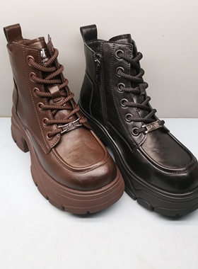 秋冬款马丁靴女红蜻蜓CD61988021H休闲厚底增高短筒靴CD61988022H