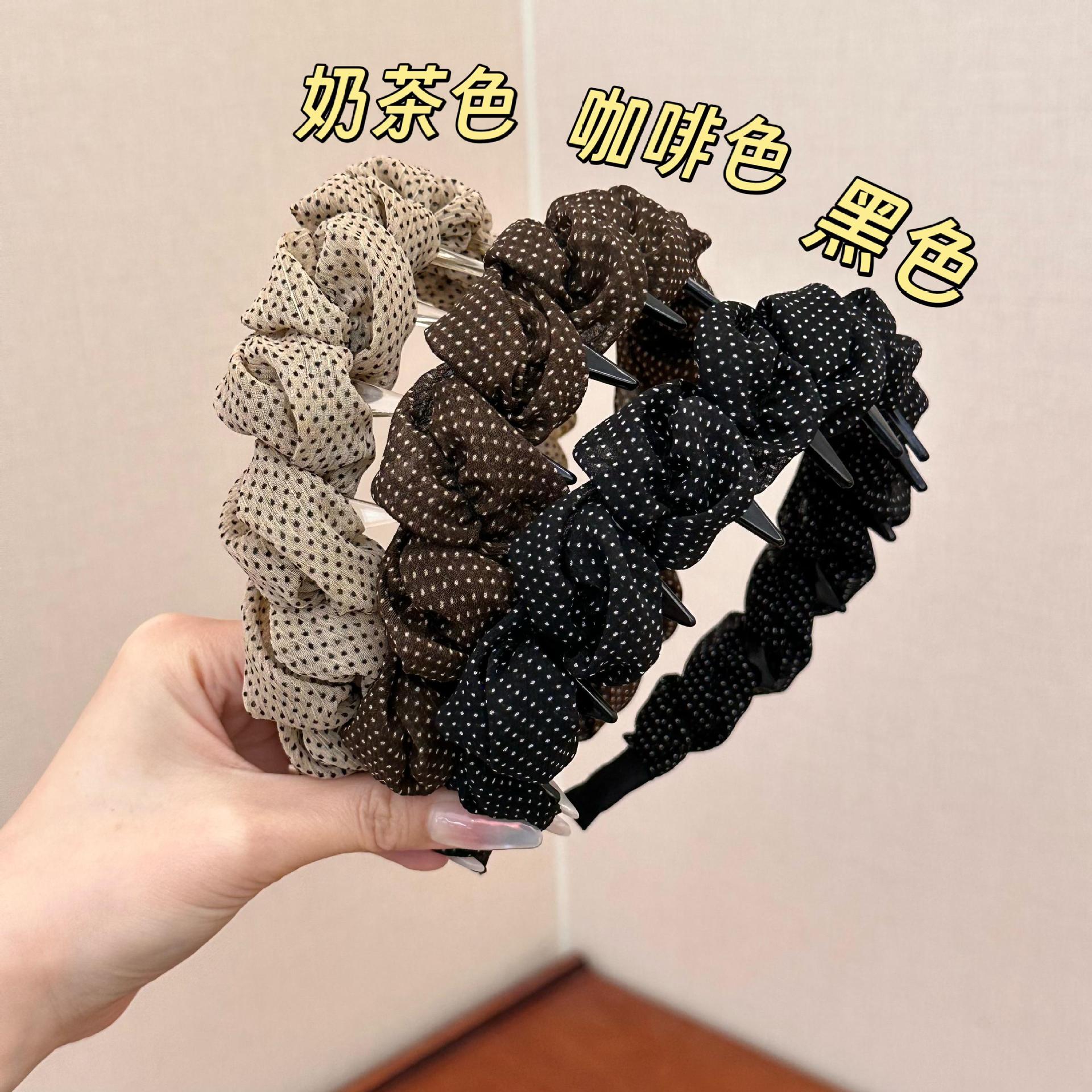 日韩风气质波点发箍女蓬松高颅顶带齿防滑发卡显脸小头箍发饰新款