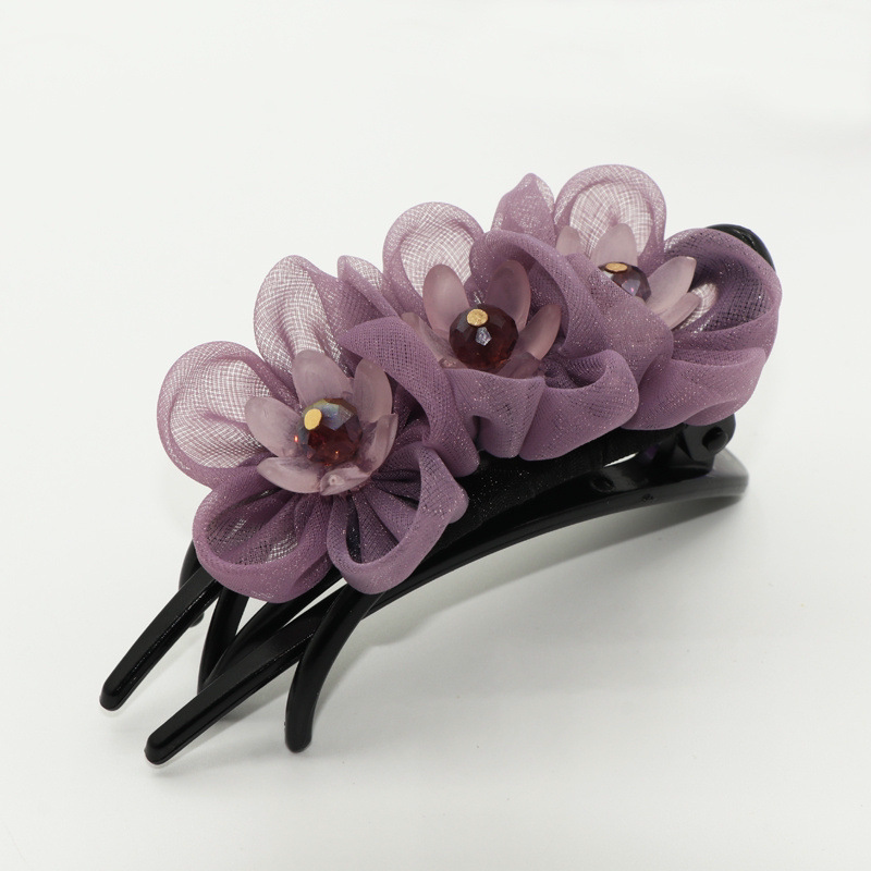 韩版鸭嘴夹娟纱花朵布艺发夹盘头发专用发夹子头饰发夹后脑勺顶夹