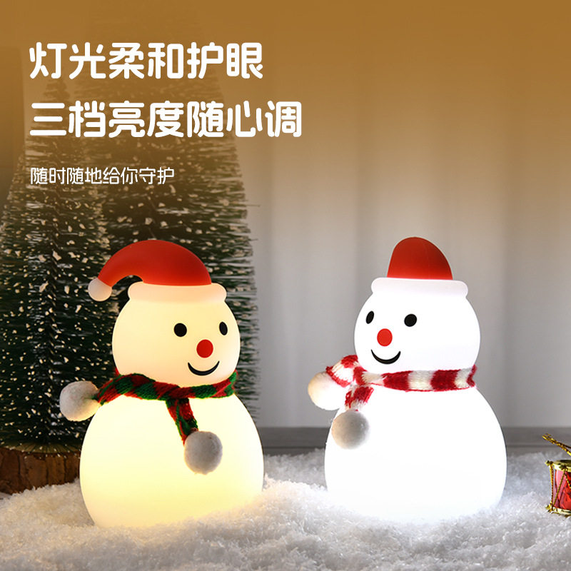 跨境亚马逊tiktok新品亚圣诞节装饰雪人拍拍灯硅胶蓝牙音响小夜灯