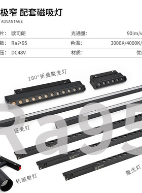 磁吸轨道射灯厂家直销16宽极窄明装嵌入式led